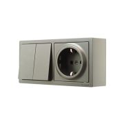 Блок ОП LETO (2-кл. выключатель + 1-м розетка с заземл.) горизонт. платина LEZARD 752-3500-170BKP